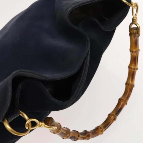 GUCCI Bamboo Shoulder Bag Suede Black Gold 001 1781 1577 Auth 127368 - Picture 7 of 14